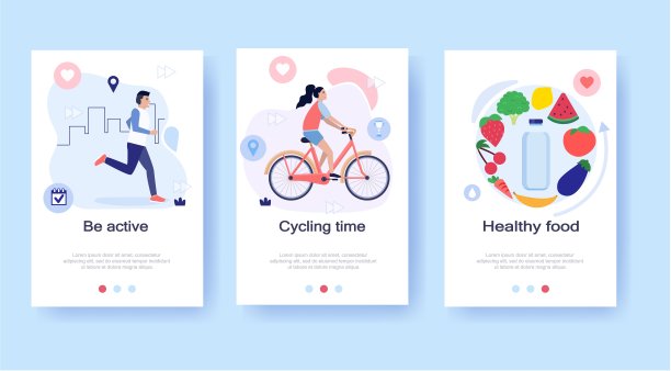 饮食计划插图集，概念为网页横幅，登陆页，演示，海报，广告。营养学家治疗肥胖，在水果圈里一瓶水，女孩减肥了。图片下载