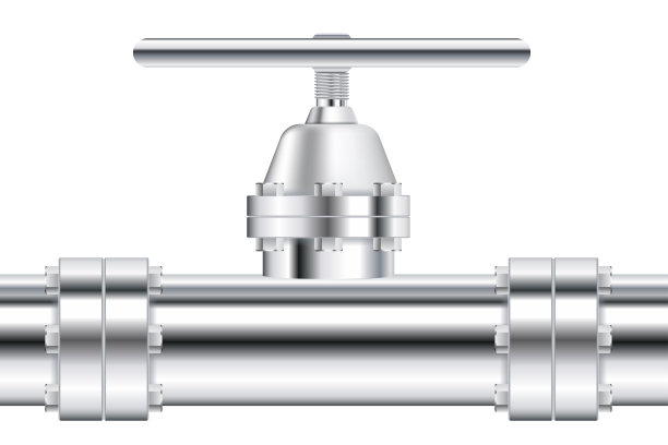 金属铬管，带法兰和阀门。图片下载