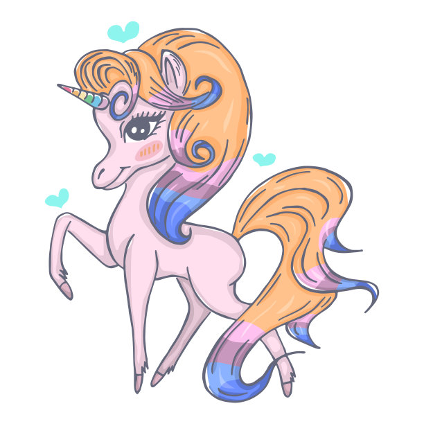 插图与美丽的小独角兽浸染头发。图片下载
