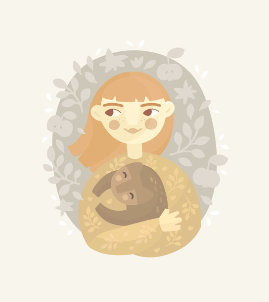 女孩和猫的插图。图片下载