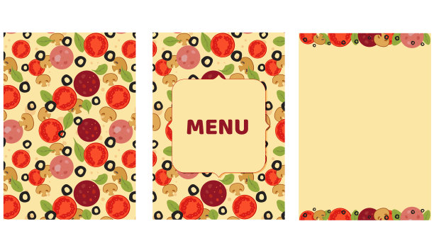 一套披萨菜单，宣传册，传单设计模板A4大小。矢量插图食品营销材料，广告，天然产品展示模板，封面设计。图片下载