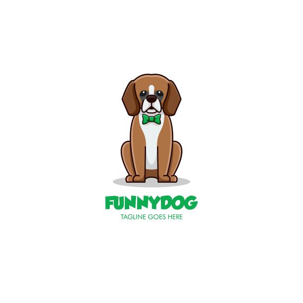 矢量插图有趣的狗简单吉祥物卡通风格。素材图片