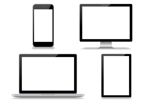 桌面电脑和智能手机的白色背景图片下载