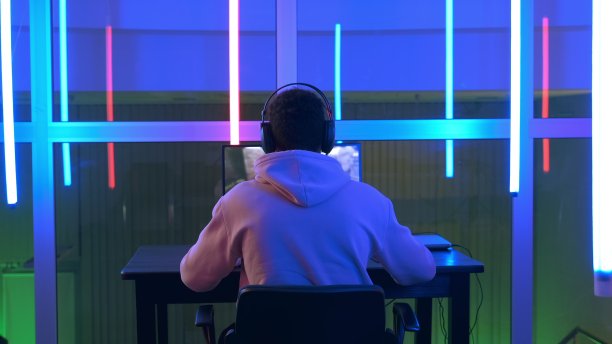 专业的混合种族玩家在pc上玩射击在线视频游戏图片下载