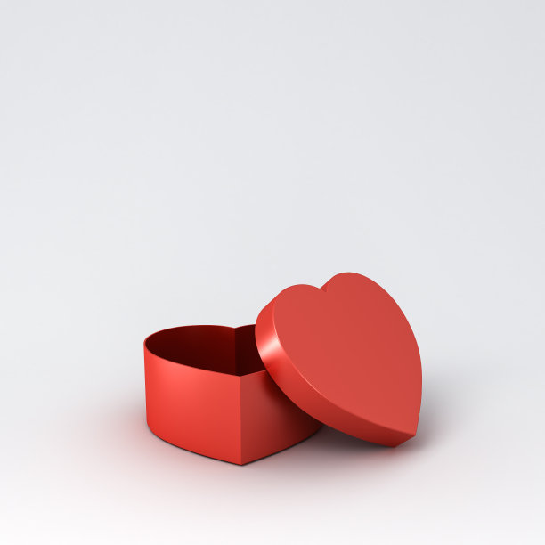 打开心型盒孤立在白色灰色背景与阴影图片下载