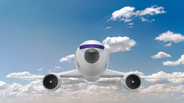 飞机在蓝天白云中飞行。图片下载