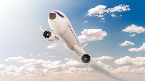 飞机在蓝天白云中飞行。图片下载