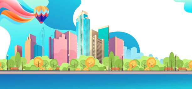 城市景观横天矢旗素材图片