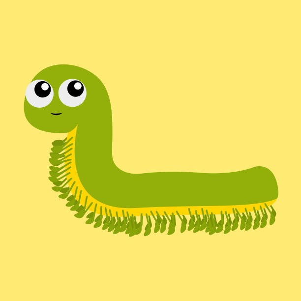 可爱，有趣的人物，绿色的昆虫，图标，蜈蚣，可爱的卡通，笑脸，平面设计，儿童图片图片下载