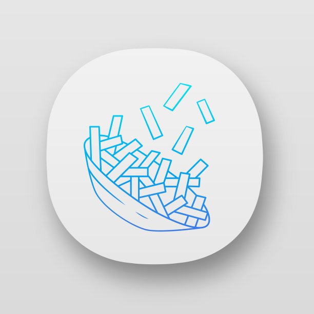 炸土豆app图标。炸薯条，碗里的薯条。快餐。咖啡馆,餐馆菜单。不健康的营养。垃圾食品。UI / UX的用户界面。Web或移动应用程序。向量孤立的插图图片下载