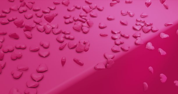粉红色可爱的下降多边形心。情人节。事件背景。3D渲染3D插图图片下载
