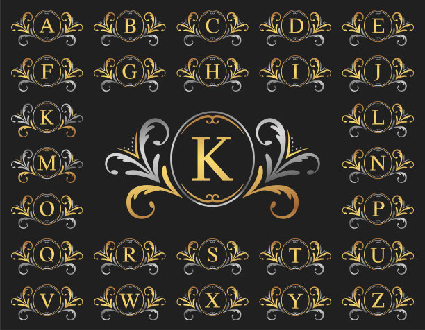 金和银豪华字母A到Z，矢量插图图片下载