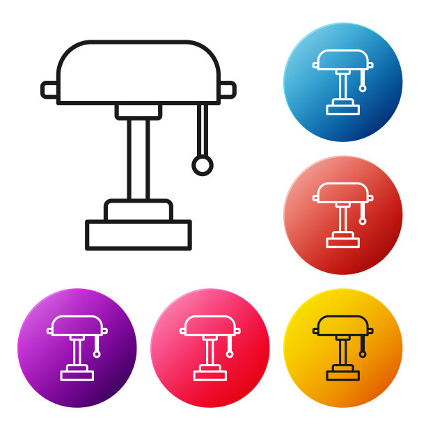 在白色背景上孤立的台灯图标。设置彩色圆形按钮图标。矢量图图片下载