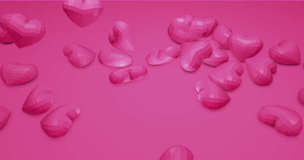 粉红色可爱的下降多边形心。情人节。事件背景。3D渲染3D插图图片下载