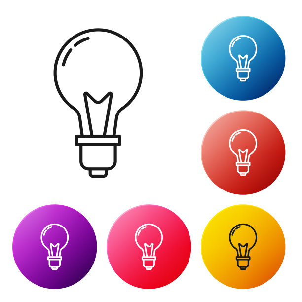 黑线灯泡的概念概念图标孤立在白色的背景。能量和理念的象征。灵感的概念。设置彩色圆形按钮图标。矢量图图片下载