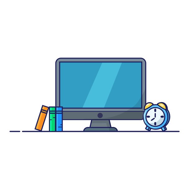 白色背景的办公空间或工作场所。平面设计矢量插图现代办公室室内电脑，书籍和手表。图片下载