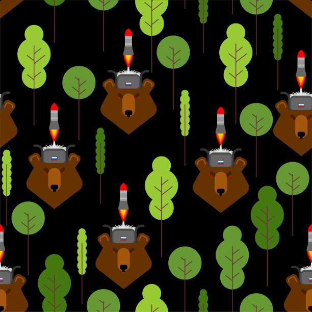 俄罗斯森林格局无缝衔接。火箭从熊帽发射。俄罗斯冬季帽。俄罗斯秘密武器飞行炸弹图片下载