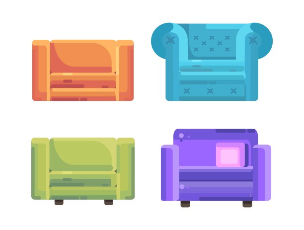 椅向量舒适的家具扶手椅和现代座椅设计家具公寓室内插图套商务办公椅或安乐椅孤立在白色的背景。图片下载