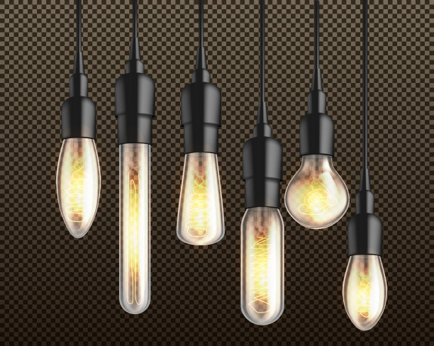 古董白炽灯泡现实向量集图片下载
