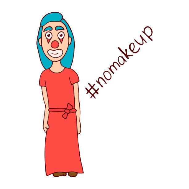 穿着衣服的卡通女小丑。标签没有化妆。白色背景孤立矢量插图图片下载