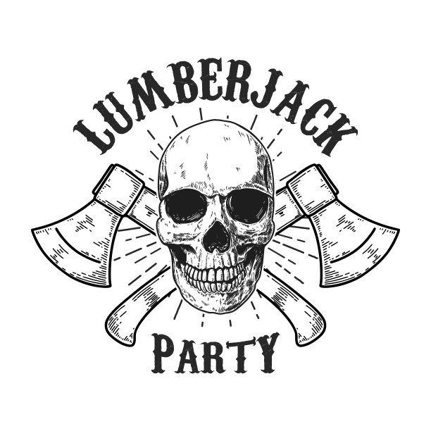 伐木工人。人的头骨，雕刻风格的十字斧。商标、会徽、标识的设计元素。矢量图图片下载