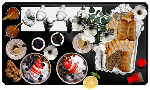早餐桌的3d渲染图片下载