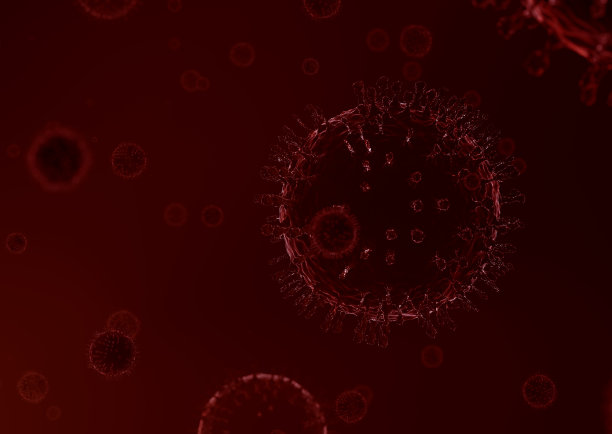 大型冠状病毒变成一种类似血液的物质，带有许多模糊的病毒图片下载