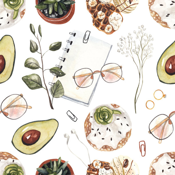 温馨的早餐。无缝的水彩模式图片下载