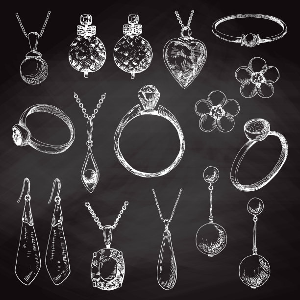 手绘一套不同的珠宝。矢量插图的草图风格。图片下载