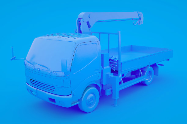 汽车起重机孤立在蓝色背景上。三维渲染图片下载