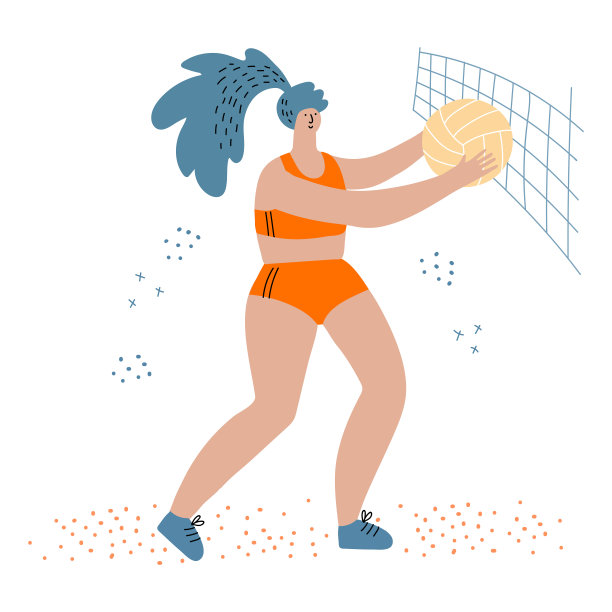 女性沙滩排球平面插图孤立的白色背景图片下载