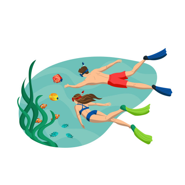 两个年轻人戴着面罩在水下浮潜图片下载