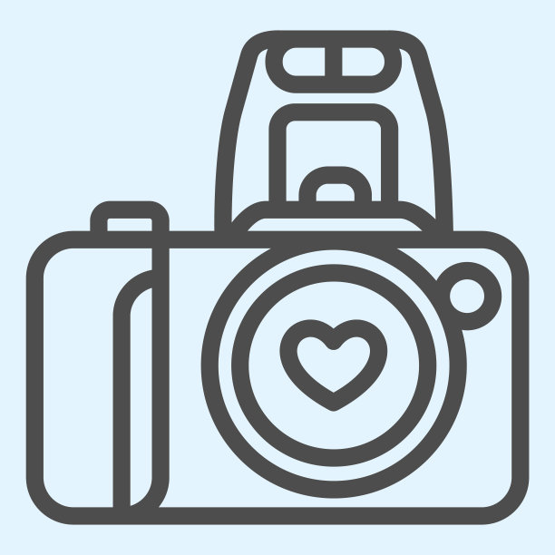 相机图标。浪漫的相机与心。婚礼资产矢量设计概念，白色背景上的轮廓风格象形图，用于web和应用程序。Eps 10。图片下载