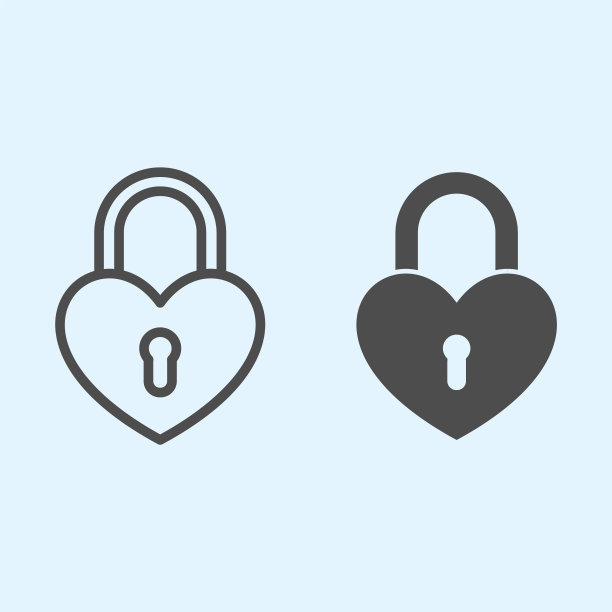 浪漫的挂锁线和固体图标。心形的锁。婚礼资产矢量设计概念，白色背景上的轮廓风格象形图，用于web和应用程序。Eps 10。图片下载