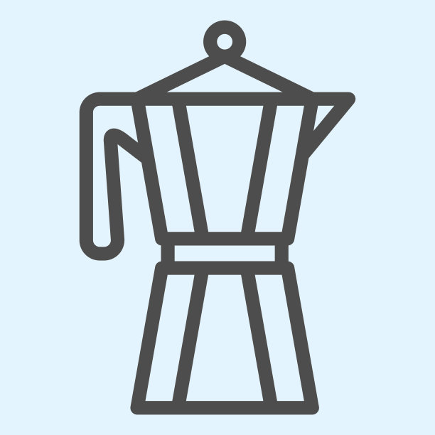 咖啡机系列图标。有手柄的壶，用于冲泡热饮。家居风格厨房矢量设计概念，轮廓风格象形图上的白色背景，用于web和应用程序。图片下载