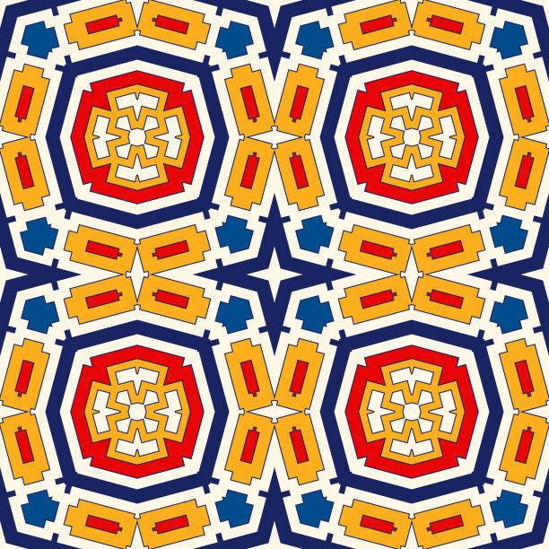 无缝图案与对称的几何装饰。明亮的抽象背景。图片下载