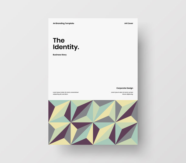 惊人的业务表示向量A4垂直方向的首页模拟。现代企业报表封面抽象几何插图设计布局。公司身份手册模板。图片下载