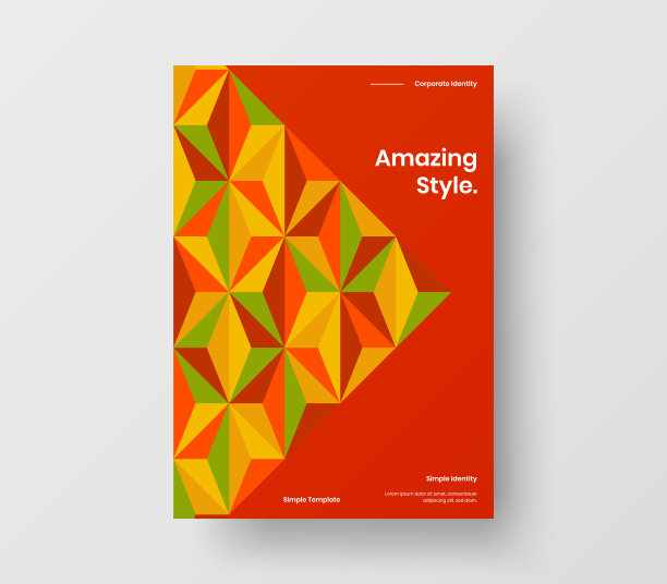 惊人的业务表示向量A4垂直方向的首页模拟。现代企业报表封面抽象几何插图设计布局。公司身份手册模板。图片下载