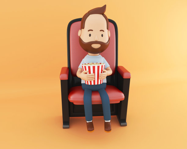 3d卡通人物看电影。图片下载