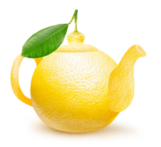 柠檬形状茶壶孤立在白色的背景图片下载
