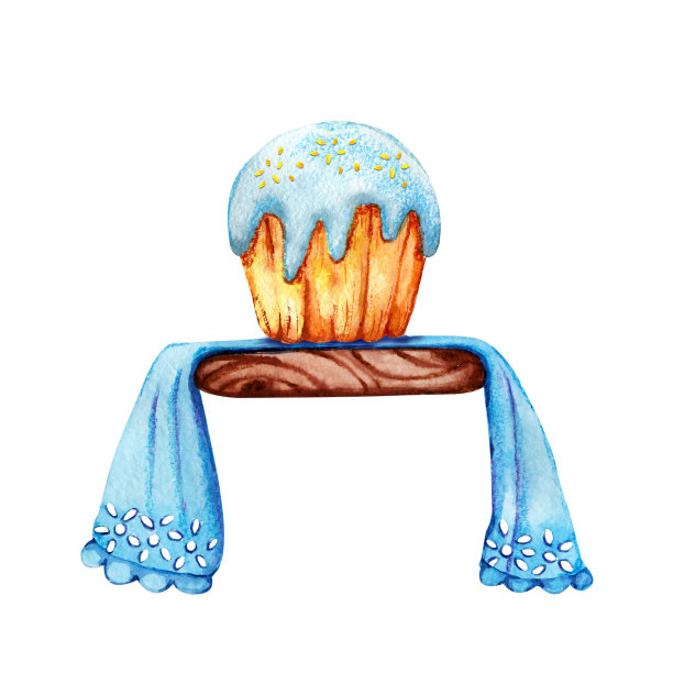 带毛巾的复活节纸杯蛋糕手绘水彩孤立的白色背景。设计用于包装，包装，贺卡，贴纸，背景。图片下载