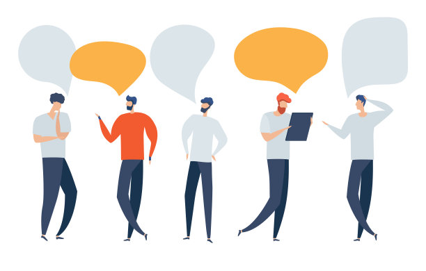 矢量插图，平面风格，商人讨论社交网络，新闻，社交网络，聊天，对话讲话气泡。图片下载