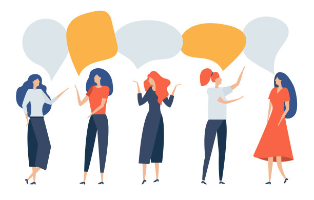 一群人说话冒泡。女人交流、交谈、讨论、辩论、推理、证明、聊天、得出结论。商人们讨论新闻、社会问题、谈判。矢量插图。图片下载
