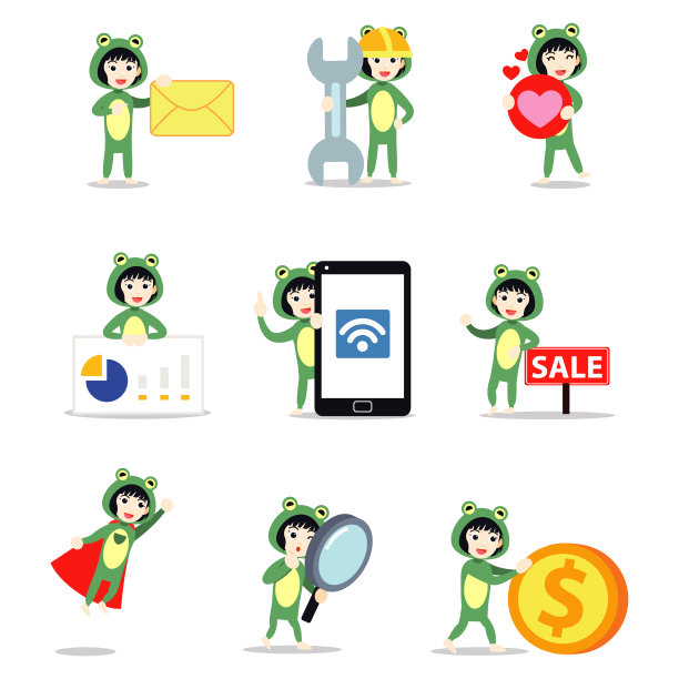 设定角色的女人穿着可爱的青蛙服装。图片下载