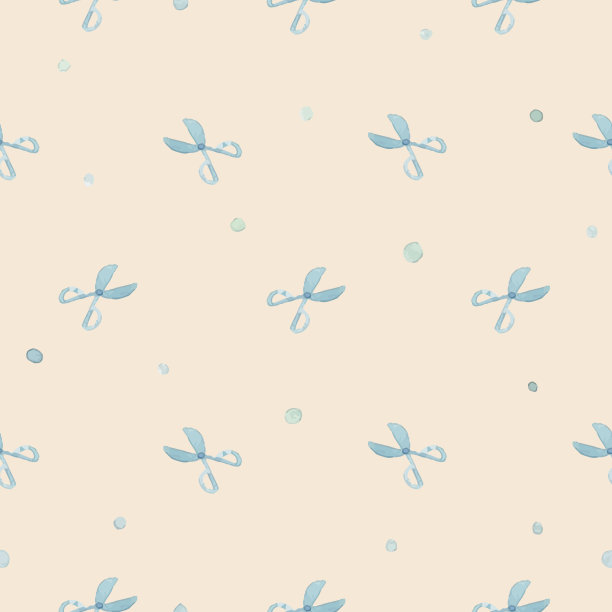 无缝模式与剪刀。手绘水彩画园艺。水彩画纹理背景。图片下载