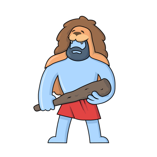 赫拉克勒斯，古希腊英雄，手握棍棒，头上披着狮子皮站在那里。平面矢量插图，孤立在白色背景上。图片下载