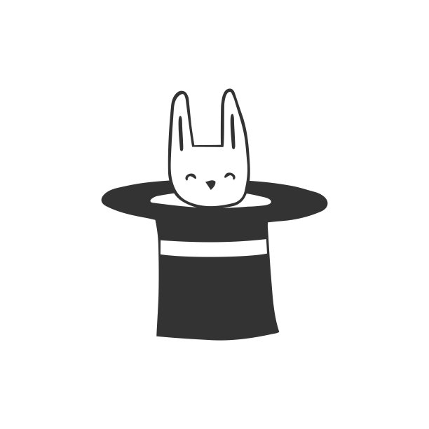 手绘孤立图标。帽子里的兔子，向量标记元素。魔法和童话故事。图片下载