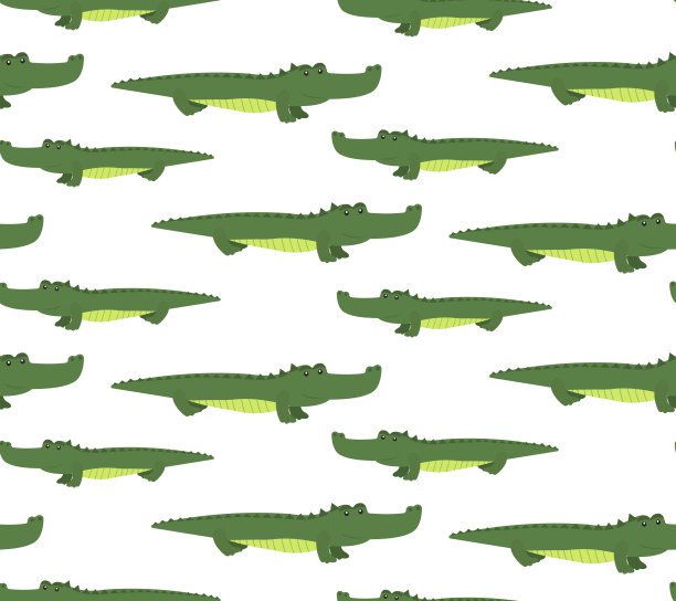 可爱的鳄鱼打印。短吻鳄角色图案无缝衔接，背景幼稚。图片下载