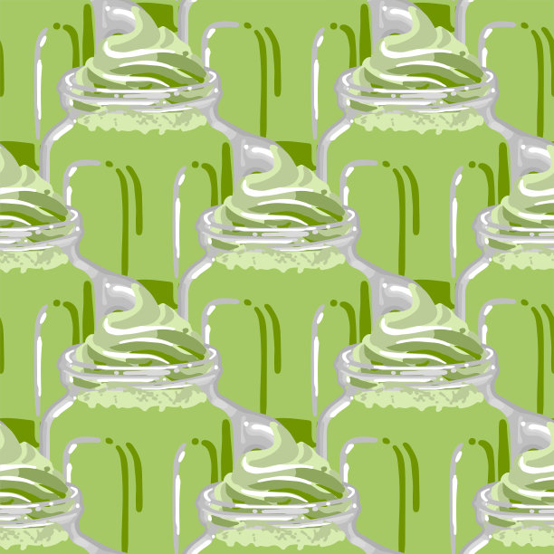 方形杯的抹茶奶昔、咖啡或茶，上面加生奶油图片下载