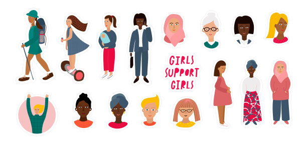 女子肖像贴纸人物插画图片下载